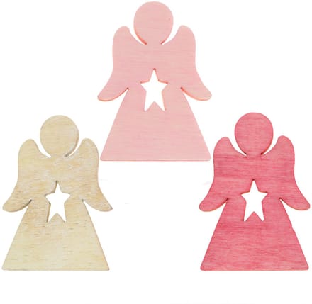 Houten engel voor het strooien roze, roze, wit 4cm 72 st, 72 Stück