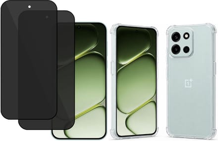 TechNow Hoesje + 2x Privé Screenprotector geschikt voor OnePlus Nord 6 Hoesje Screenprotector - Privacy Tempered Glass - Case Transparant