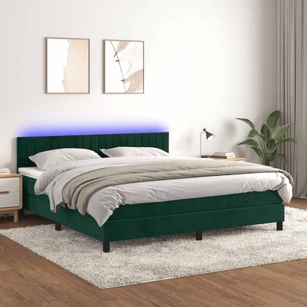 vidaXL - Boxspring - met - matras - en - LED - fluweel - donkergroen - 160x200 - cm