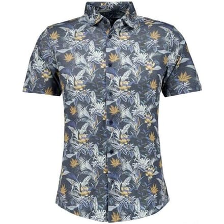 Ragman Overhemd Soft Knit Multi Leaves Floral Pattern Blauw-Multi / male