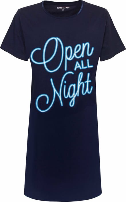 Temptation Dames Nachthemd - Bigshirt - Navy Blauw - Maat S