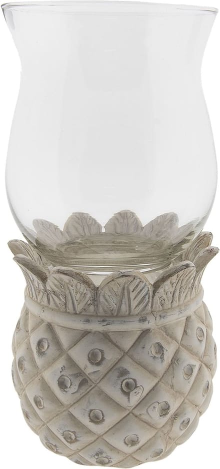 Waxinelichthouder  | Ø 13*26 cm | Wit | Terracotta | Rond | Ananas | Clayre & Eef | 6TE0198