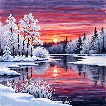 diamond painting set Winters rode zon gloed 40 x 40 cm