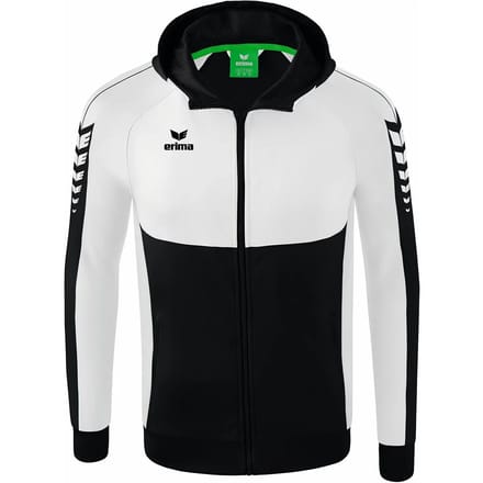 Erima Six Wings Trainingsjack Met Capuchon Kinderen - Wit / Zwart | Maat: 128