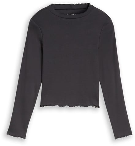 Tom Tailor - Cropped shirt met geribde structuur - Maat 128 - coal grey