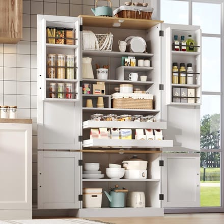 PHOEBE CAT Dressoir - Keukenkast - Opbergkast voor snacks - Verstelbare planken - Met lades - Wit