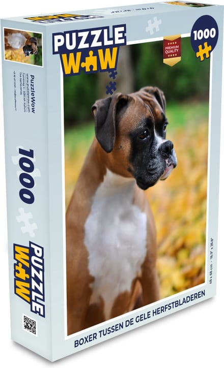 Puzzel Boxer tussen de gele herfstbladeren - Legpuzzel - Puzzel 1000 stukjes volwassenen