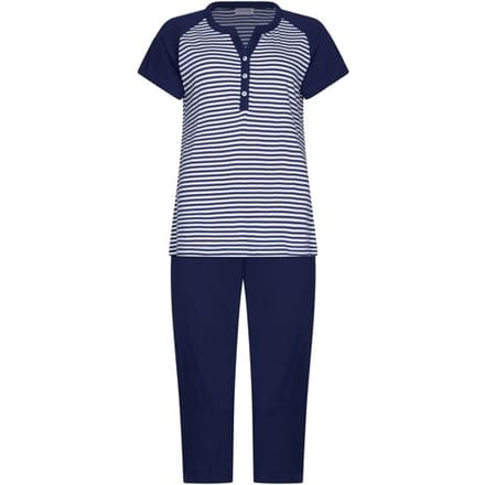 Pastunette - Pyjama - Midnight Stripes - Bio Katoen - Blauw/Wit - Knoopsluiting - Maat 40