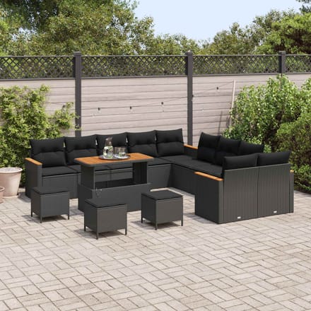 vidaXL - Tuinbank - Set - 14 - st - Zwart - poly - rattan