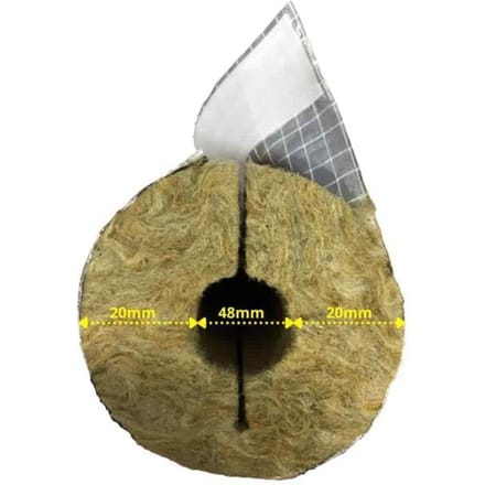 Steenwol Pijp Isolatie, 48mm, 20mm, 1m, Aluminium