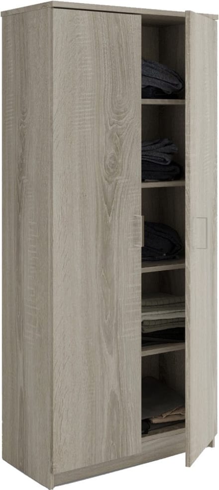 Interiax Opbergkast - Kledingkast 'Amelie' - 2 Deuren & 4 Legplanken | Sonoma Eik | 180x80x40 cm