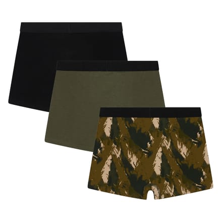 3-Pack Jongens Boxers Zwart, Olijf & All Over Print Zachte Ademend Ondergoed