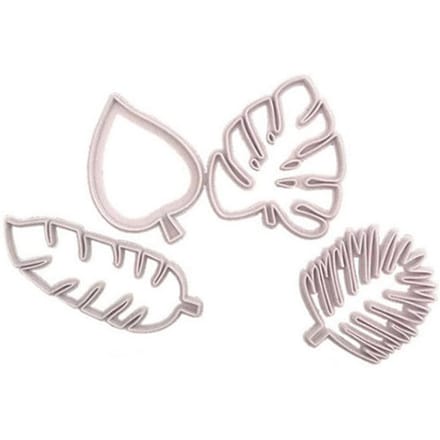 4 Stuks Tropische Bladeren Koekjesvormpjes Set Palmbladeren Fondant Snijvormen Mal voor Luau Taart Decoratie white