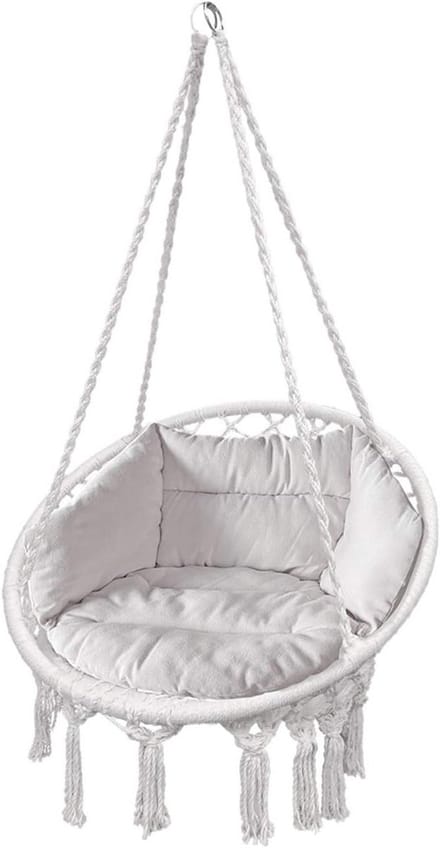 Comfortabele Witte Hangstoel met Dik Kussen voor Binnen en Buiten