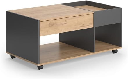 Moderne Salontafel met Lade op Wielen - Eiken Antraciet 110x60 cm