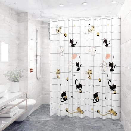 Impression Simple Rideau de Douche de Salle de Bain Décoration de Maison Polyester Imperméable Baignoire Rideau de Douche Créatif avec Crochets Pusheen 120x180cm white