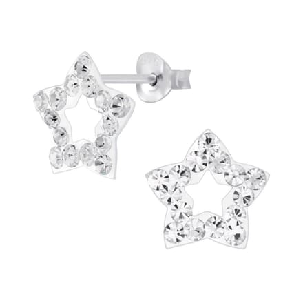 Joy|S - Zilveren ster oorbellen - 11 mm - kristal