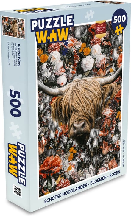 Puzzel Schotse hooglander - Bloemen - Rozen - Legpuzzel - Puzzel 500 stukjes