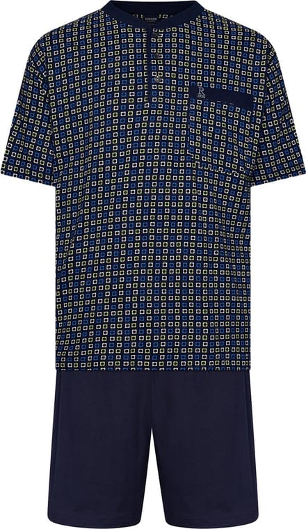 Robson Heren Shortama - Squares - Blauw - Katoen - Maat 56
