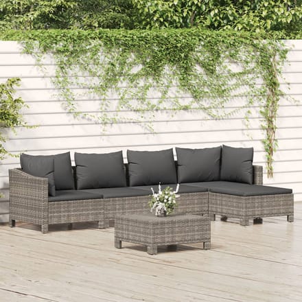 vidaXL - 6-delige - Loungeset - met - kussens - poly - rattan - grijs