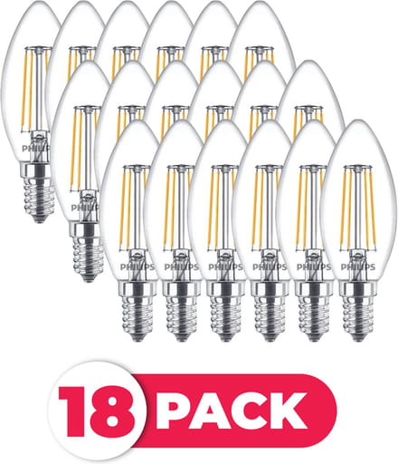 Philips LED Filament E14 - 4.3W (40W) - Warm Wit Licht - Niet Dimbaar - 18 stuks