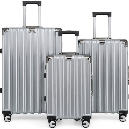 Hardshell Zilveren Kofferset Robuuste 8 Wiel Bagage Cabine Tas