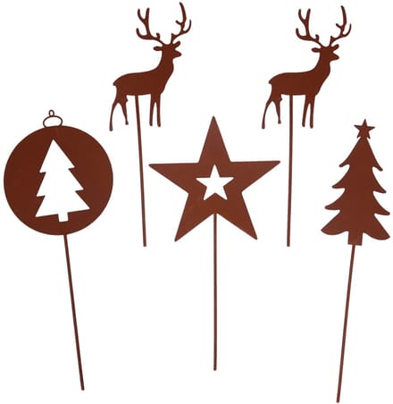 UNUS® Tuinsteker kerst set van 5 kerstversiering tuindecoratie buiten hert dennenboom ster roest