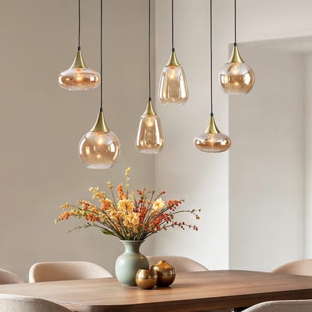 LumenXL Hanglamp goud - amber glas, 6-lichts - Loic