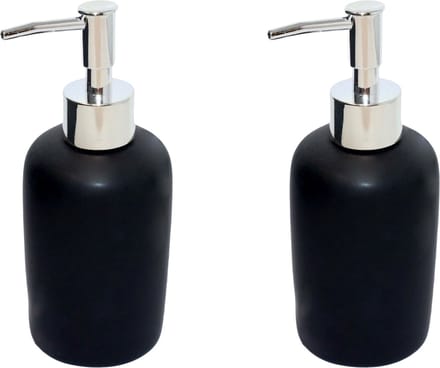 Concorde - Zeeppompje/dispenser - 2x stuks - keramiek - zwart/zilver - 7 x 17 cm