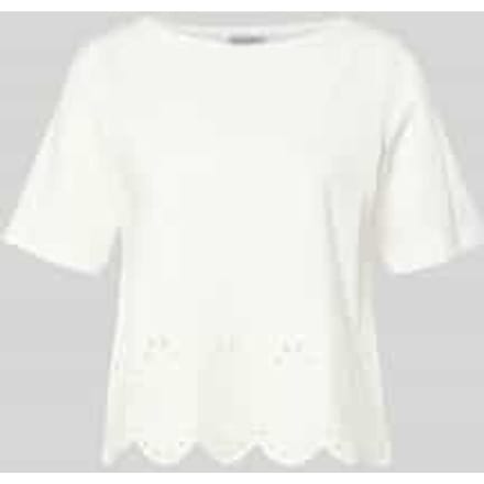 T-shirt met ronde hals en opengewerkte borduursels
