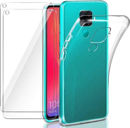 Hoesje Geschikt voor: Huawei Mate 30 Lite - Soft TPU Siliconen Case & 2X Tempered Glas Combi - Transparant