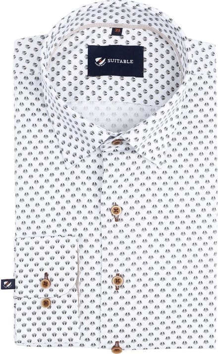 Suitable Overhemd Print Wit - Maat 39 - Heren - Overhemden Formeel
