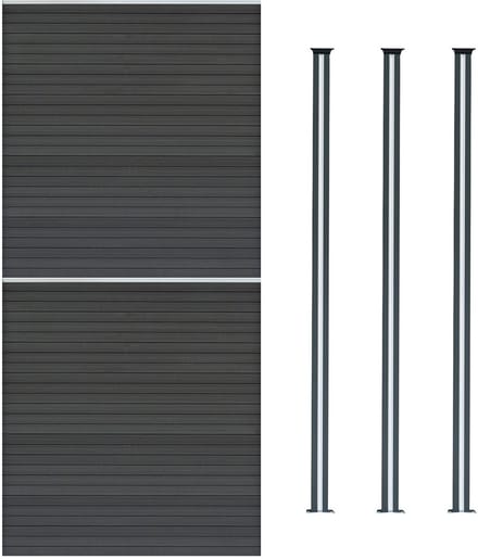 Composiet schuttingset - grijs - 185x353 cm - zonneenergie