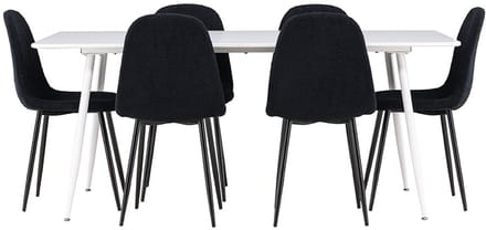 Silar eethoek tafel 90x180cm en 6 teddy stoelen wit.