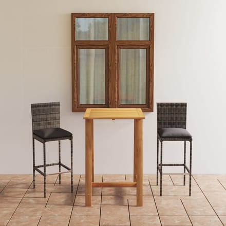 vidaXL - 3-delige - Tuinbarset - met - kussens - grijs