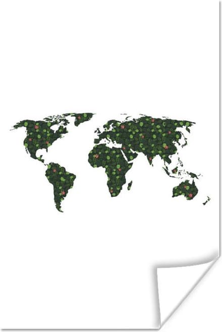 Poster - Wereldkaart - Planten - Tropisch - 80x120 cm