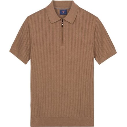 Baileys Polo Zip Collar Drop Needle Knit Stripe Texture Taupe / male
