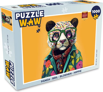 Puzzel Panda - Bril - Bloemen - Hippie - Legpuzzel - Puzzel 1000 stukjes volwassenen