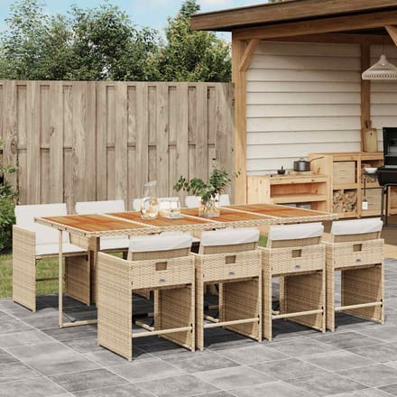 vidaXL - 9-delige - Tuinset - met - kussens - poly - rattan - beige