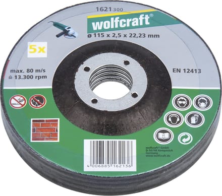 wolfcraft - Doorslijpschijf voor steen 115mm - 5 Stuks - Haaks gebogen - 1621300