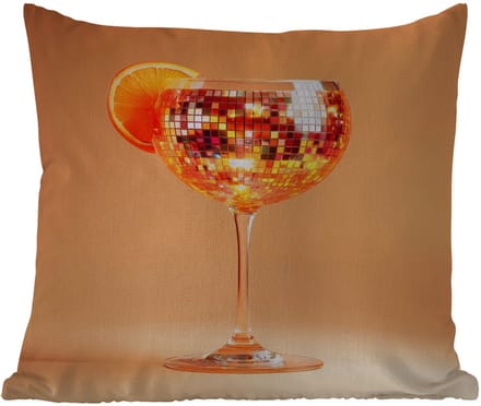 Buitenkussen - Drank - Oranje - Glitter - Disco - 45x45 cm - Weerbestendig