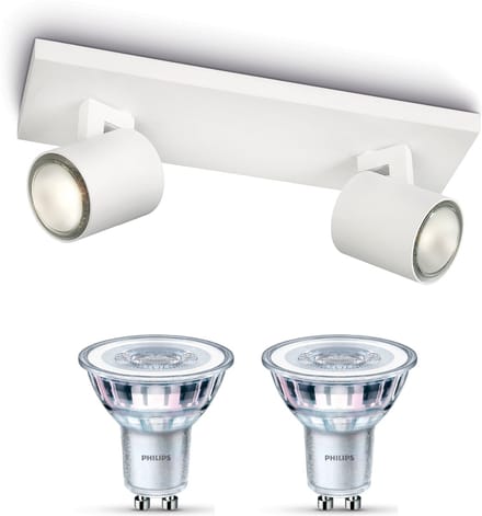 Philips Runner Opbouwspot (Wit) - Warmwit Licht - Plafondspot met 2 Lichtpunten - GU10 - Niet Dimbaar