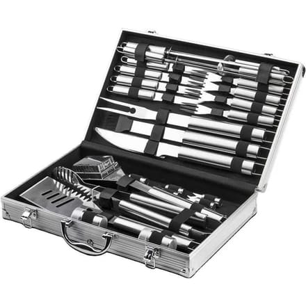 Ensemble d'outils pour barbecue en acier inoxydable avec étui, ustensiles pour griller la viande black