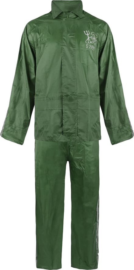 C-Line Regenpak met Capuchon - Groen - Reflecterend  - Nieuw Model - Kinder maat 146/152