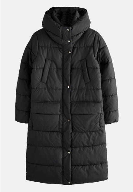 Next - Dames - Douchebestendige gewatteerde petite jas met capuchon - Petite - Zwart