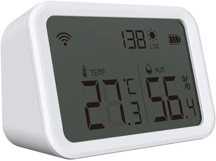 Slimme Sensor - Temperatuur Vochtigheid - Binnenklimaat Monitoren - Met Lux Detector - 84x55x32mm - Wit