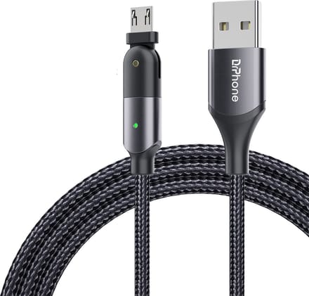 DrPhone D20 - 180º Draaiende Kabel - Nylon Oplaadkabel - Voor Micro USB - Data Transmissie + Laden - 1.2 Meter - Zwart