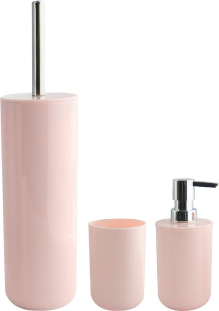 MSV Badkameraccessoire Moods - toiletborstel in houder - beker - zeeppompje - lichtroze - kunststof
