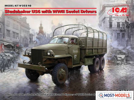 ICM Modelbouwpakket Militaire voertuigen - 35510 Studebaker US6 with WWII Soviet Drivers Plastic - 1:35 - Modelbouw