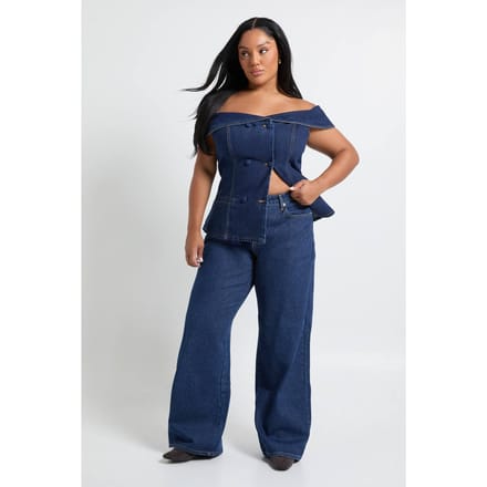 boohoo Dames Plus Wide Leg Jeans | Indigo | Maat: 48